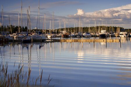 boat harbor in summer eveningの写真素材