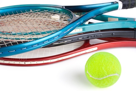 Tennis rackets with ballの写真素材