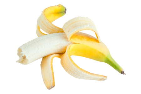 Banana, opened and bited, isolated on whiteの写真素材