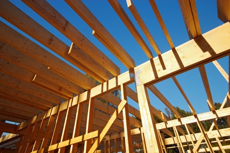 Wooden house roof skeleton closeupの写真素材