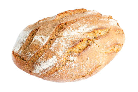 Fresh whole country bread , isolated on whiteの写真素材