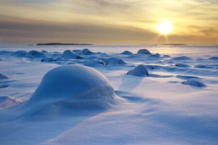 Partly cloudy scene in winter afternoon seascape