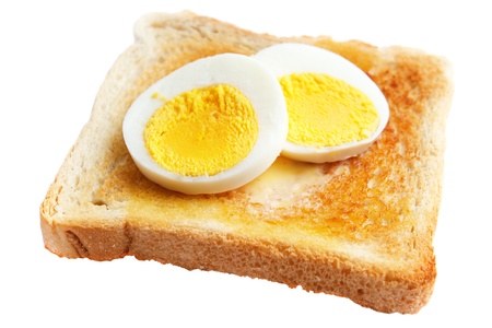 Toasted white bread with slices of hard boiled egg