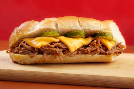 Pulled pork baguette sandwichの写真素材