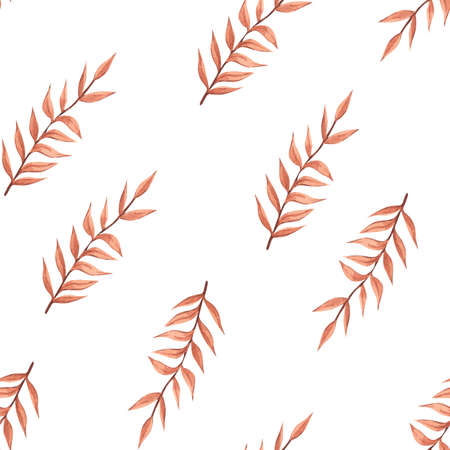 Watercolor modern abstract boho beige plants seamless pattern. Hand painted nursery cute bohemian print can be used for scrapbook paper, wallpaper, wrapping paper, fabric, textileの写真素材