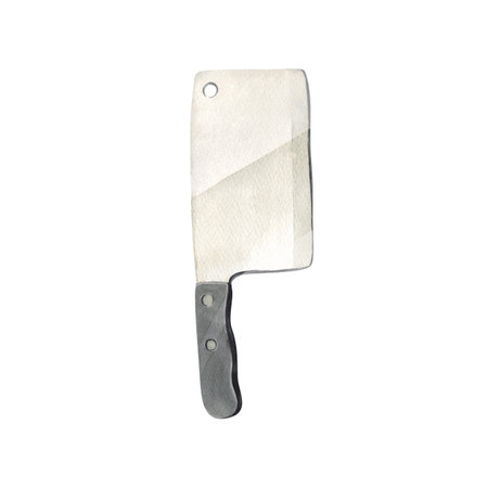 Watercolor knife for grill, kitchen tools for cooking bbq. Hand-drawn illustration isolated on white background. Perfect for menu cafe, restaurant, kit barbecueの写真素材
