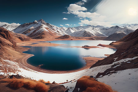 Beautiful mountain lake. Generative AIの素材
