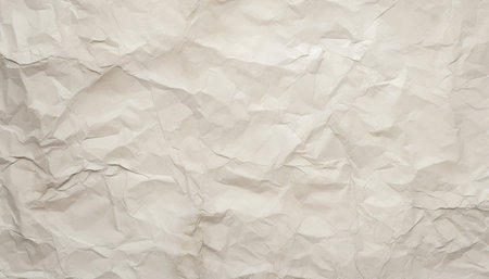 crumpled creased crinkled paper texture white cream color pattern background wallpaperの素材