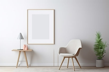 Blank picture vertical frame mockup on a stone white gray wall, boho style, minimalist AI generatedの素材