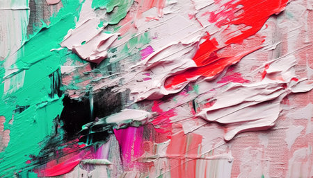 Abstract oil painting with red, pink, green brush strokes, background, wallpaper, paint texture, artの素材