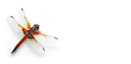 Dragonfly isolated on white background with copy space, graphic resource backdrop. Symbol of change and self realizationの素材