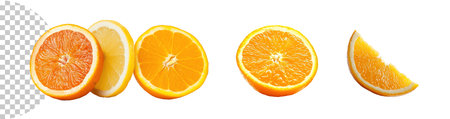 Lemon and orange citrus fruit slices cutout bundle set, transparent background PNG graphic resourceの素材