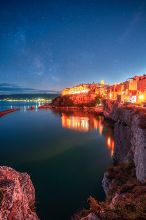 Night sky with stars of Vieste Gargano, Pulia, Italyの写真素材
