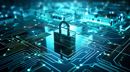Cyber security concept with circuit board and padlock. 3d rendering.
Data protection Cyber Security...