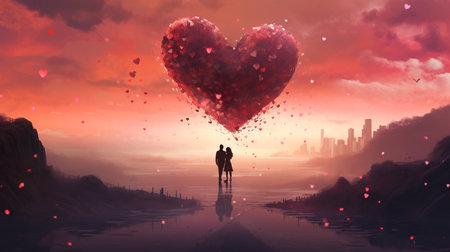 Valentines day background with couple in love and heart shape. Valentine's day card. Valentine's day.の写真素材