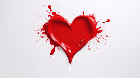 Red heart on a white background with splashes of red paint. 
Valentine's day card. Valentine's day. 3D render.の写真素材