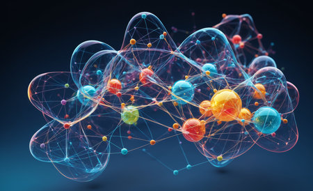 3d rendering of molecule structure on dark background. Network concept.の素材