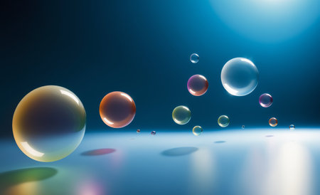 Soap bubbles on a dark background. 3d rendering, 3d illustration.の素材