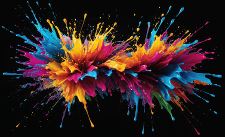 Colorful paint splashes isolated on black background. Abstract background.の素材