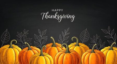 A rich collection of assorted pumpkins, varying in size and hue, creates a bountiful harvest scene. The dark, textured background enhances the warm colors of the gourds, evoking a cozy autumn atmosphere.の素材