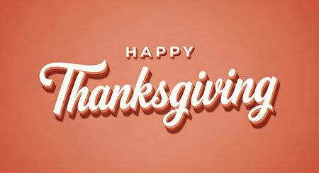 A festive "Happy Thanksgiving" message rendered in elegant, 3D-style script against a warm, gradient orange background, evoking feelings of gratitude and celebration.の素材