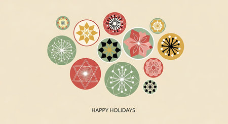 A collection of vibrantly decorated Easter eggs, each featuring unique, symmetrical patterns and floral motifs. The eggs are arranged in a cluster on a soft, neutral background.の素材