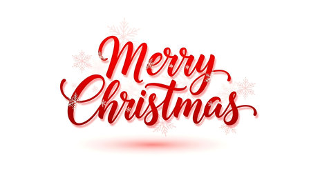 A festive and elegant "Merry Christmas" greeting rendered in a flowing red script. The text features a subtle shimmer and a soft shadow, set against a clean white background for maximum impact.の素材