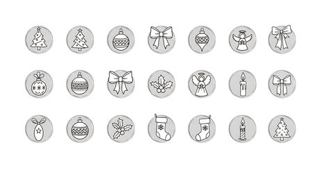 This image displays a grid of twenty-one oval shaped icons, each uniquely illustrated with intricate line art. The icons depict a diverse range of subjects, from abstract designs to recognizable objects, rendered in a black and white sketchy aesthetic.の素材