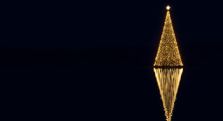 A single, intricately woven golden ornament hangs suspended in the darkness. Its geometric, diamond-like shape is illuminated, casting a warm glow against the stark black backdrop.の素材