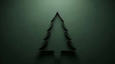 A stylized, dark green Christmas tree outline is centrally placed against a textured, dimly lit background, creating a sophisticated and modern festive atmosphere.の素材