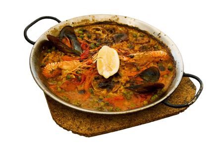 Spanish paella in a panの写真素材