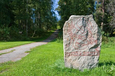 Ancient rune stone in Swedenの写真素材