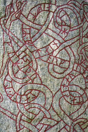 Close-up of runic stone. Sweden