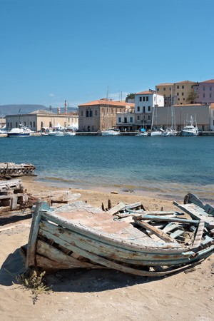Old wrecked boat in the harbour of Chania. Crete, Greeceの写真素材