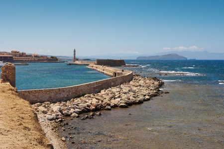 View of sea and Chania harbor. Crete, Greeceの写真素材