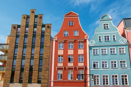 Row of houses in the Kroepeliner street  Rostock  Germanyの写真素材