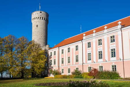 Tall Hermann tower and Parliament building. Toompea, Governors garden, Tallinn, Estoniaのeditorial素材