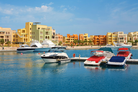 Boats in Abu Tig Marina. El Gouna, Red Sea, Egypt, North Africaの写真素材