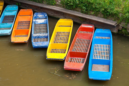 Colorful punts on the river Cherwel. Oxford, Oxfordshire, England, UK