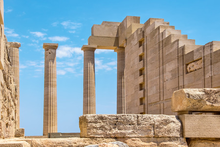 Temple of Athena Lindia in the Acropolis. Lindos, Rhodes, Dodecanese Islands, Greeceの写真素材