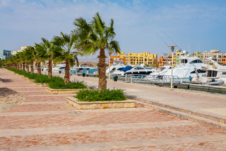 View of promenade at Abu Tig Marina. El Gouna, Egypt, North Africaのeditorial素材