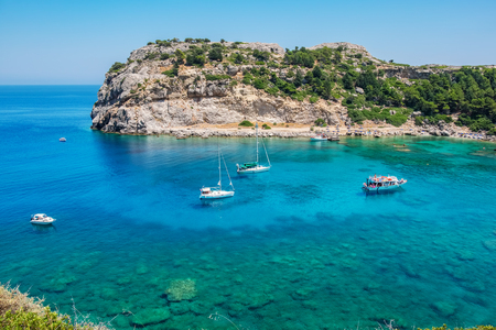 View of Ladiko Anthony Quinn Bay. Rhodes, Dodecanese Islands, Greece, Europeの写真素材