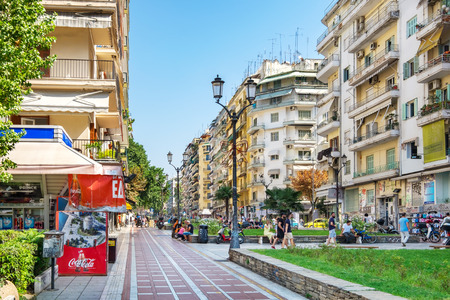 THESSALONIKI, GREECE - SEPTEMBER 17, 2016: Dimitriou Gounari street - pedestrian area in city centreのeditorial素材