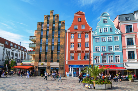 ROSTOCK, GERMANY - JUNE 14, 2011: People walking across the Kroepeliner street in the city centreのeditorial素材