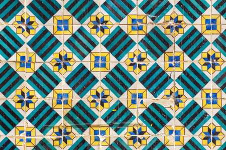 Vintage portuguese Azulejo ceramic tilework in Lisbon. Portugalの写真素材