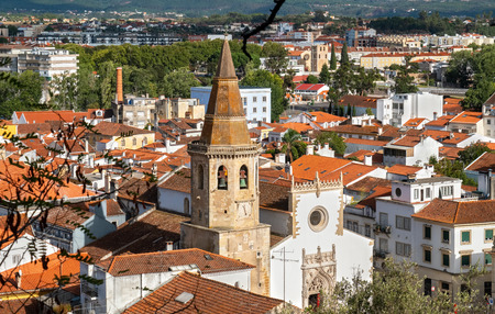 Old town with spire of St. John the Baptist Church in Tomar. Ribatejo, Portugal