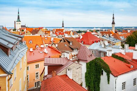 Rooftop view old town district. Tallinn, Estonia, Baltic states, Europeの写真素材