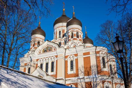View to Cathedral of Alexander Nevsky against the blue sky. Tallinn, Estoniaの写真素材