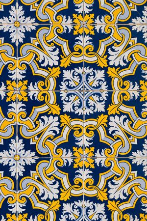 Vintage portuguese Azulejo ceramic tilework in Tavira. Algarve, Portugalの写真素材