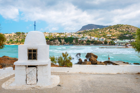 View of Almyrida Bay on a windy day. Almyrida. Crete, Greeceの写真素材
